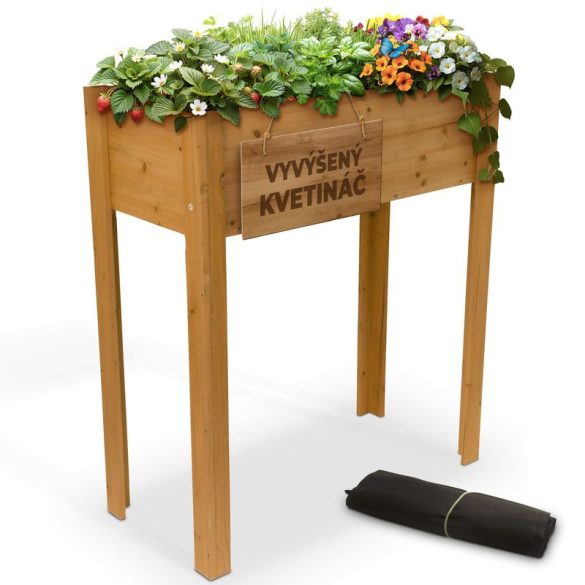 Magaságyás, Strend Pro Garden, 84 × 40 × 98 cm, fa, lábakkal, könnyen összeszerelhető, stabil, természetes megjelenésű