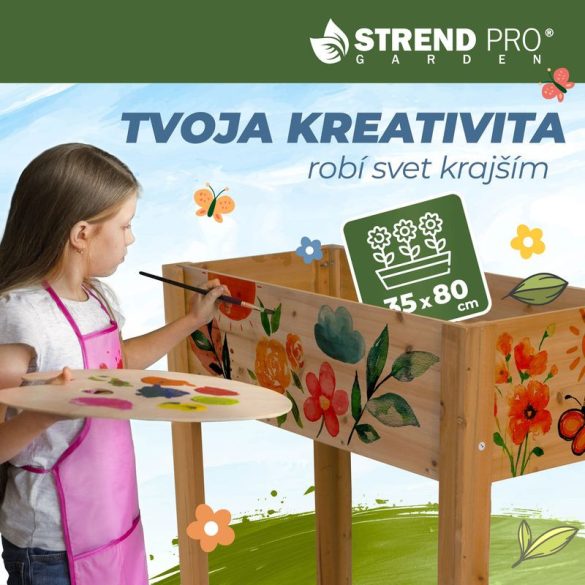 Magaságyás, Strend Pro Garden, 84 × 40 × 98 cm, fa, lábakkal, könnyen összeszerelhető, stabil, természetes megjelenésű
