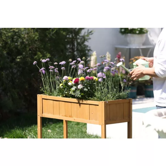 Magaságyás, Strend Pro Garden, 89 × 33 × 76 cm, fa, alsó polccal, magasított, lábakkal, könnyen összeszerelhető, stabil