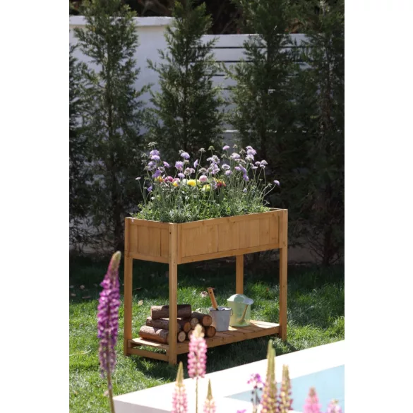 Magaságyás, Strend Pro Garden, 89 × 33 × 76 cm, fa, alsó polccal, magasított, lábakkal, könnyen összeszerelhető, stabil