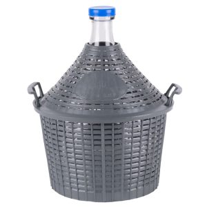 Demizson, Strend Pro Garden Cada Inco, 10 l, szürke, üveg, 55 mm nyakátmérő, műanyag védőburkolat, két fogantyú, dugó, borhoz és pálinkához
