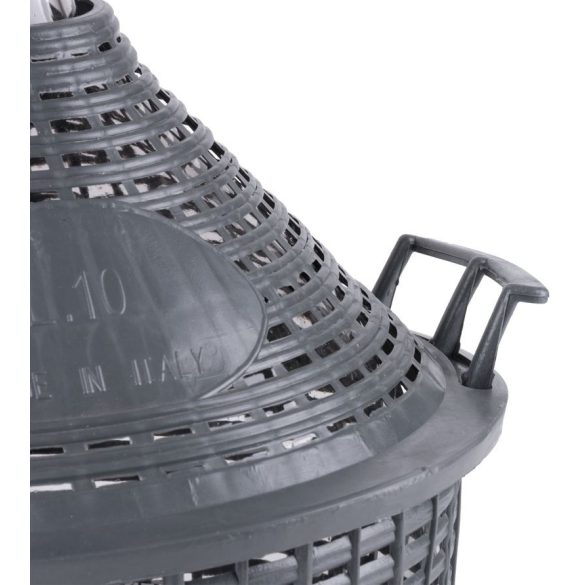 Demizson, Strend Pro Garden Cada Inco, 10 l, szürke, üveg, 55 mm nyakátmérő, műanyag védőburkolat, két fogantyú, dugó, borhoz és pálinkához