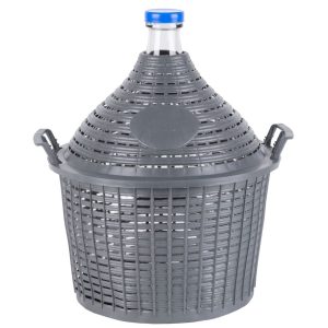 Demizson, Strend Pro Garden Cada Inco, 15 l, szürke, üveg, 55 mm nyakátmérő, műanyag védőburkolat, két fogantyú, dugó, borhoz és pálinkához