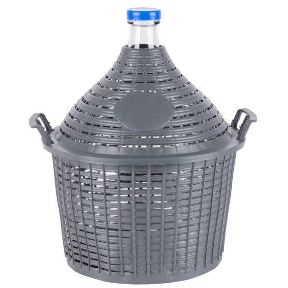 Demizson, Strend Pro Garden Cada Inco, 15 l, szürke, üveg, 55 mm nyakátmérő, műanyag védőburkolat, két fogantyú, dugó, borhoz és pálinkához