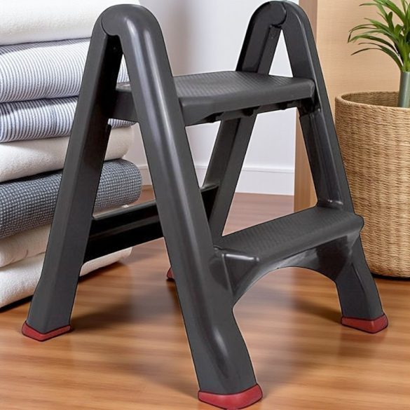 Fellépő, Curver, STEP STOOL, 2 fokos, műanyag, 63 cm, fekete, összecsukható, csúszásmentes kivitel