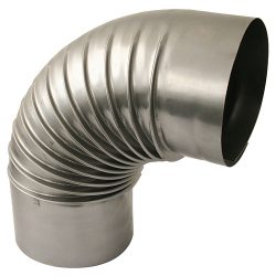   Füstcső könyök, V.A.P.K. Dymo, ezüst, 132 mm / 90°, EN 1856-2 tanúsítás, lemezvastagság: 0,4 mm