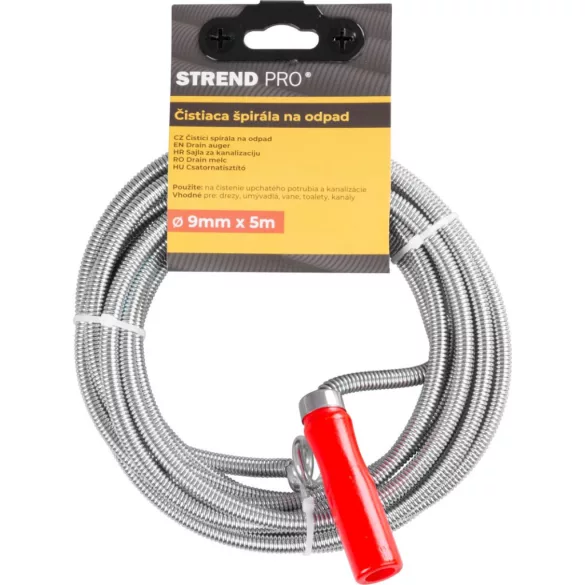 PP3101 csőgörény, lefolyótisztító spirál, 15 m hosszúság, 9 mm átmérő, ezüst, tartós acélból, háztartási és professzionális használatra (TC221730)