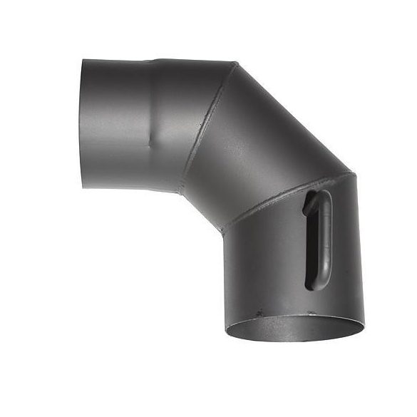 Füstcső könyök, V.A.P.K. HS.K 090/130/1,5, fekete, 130 mm / 90°, pillangószeleppel, lemezvastagság: 1,5 mm