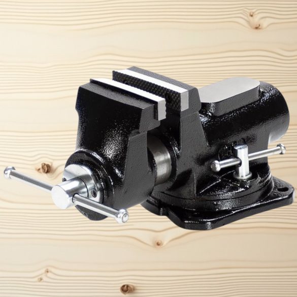 Asztali lakatos satu, Strend Pro, fekete, maximum 100 mm, lakatos kivitel, 360°-ban forgatható, orsós, asztalra szerelhető, üllővel