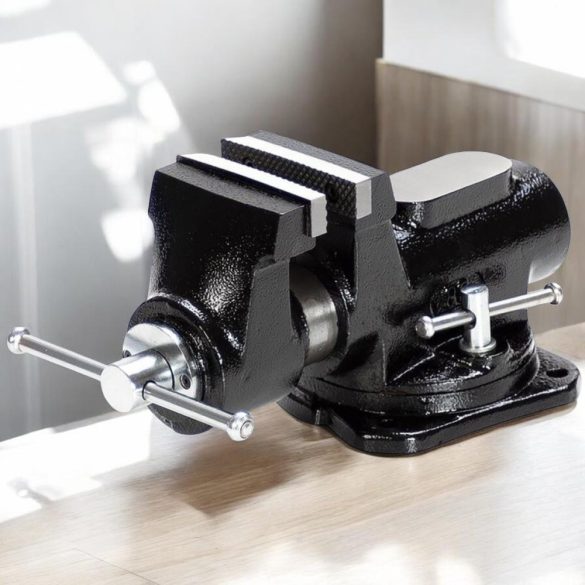 Asztali lakatos satu, Strend Pro, fekete, maximum 100 mm, lakatos kivitel, 360°-ban forgatható, orsós, asztalra szerelhető, üllővel