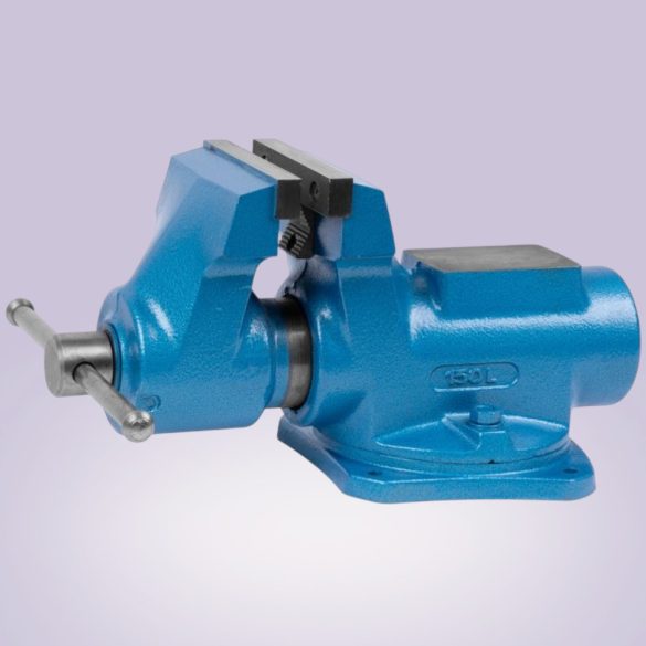 Asztali lakatos satu, York 150 Standard T, kék, maximum 125 mm, 150 mm szélesség, csőpofával, 360°-ban forgatható, orsós, asztalra rögzíthető, üllővel