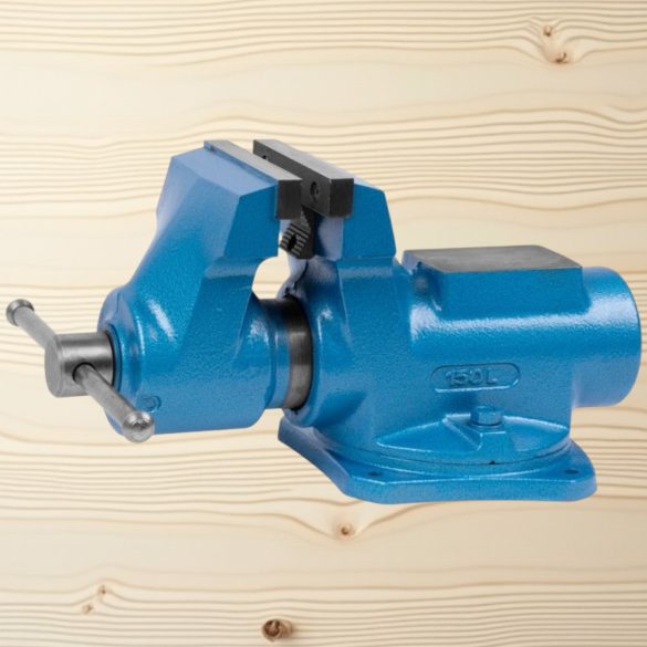 Asztali lakatos satu, York 150 Standard T, kék, maximum 125 mm, 150 mm szélesség, csőpofával, 360°-ban forgatható, orsós, asztalra rögzíthető, üllővel