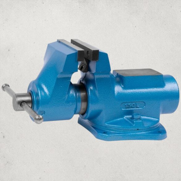 Asztali lakatos satu, York 150 Standard T, kék, maximum 125 mm, 150 mm szélesség, csőpofával, 360°-ban forgatható, orsós, asztalra rögzíthető, üllővel