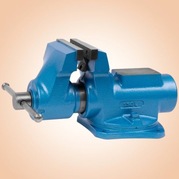 Asztali lakatos satu, York 150 Standard T, kék, maximum 125 mm, 150 mm szélesség, csőpofával, 360°-ban forgatható, orsós, asztalra rögzíthető, üllővel