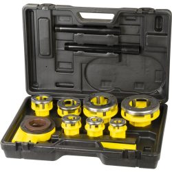   Kézi menetvágó készlet, Strend Pro PP3304.T062, sárga/fekete, 7 db (3/8", 1/2", 3/4", 1", 5/4", 6/4", 2") menetvágó fej, racsnis tokmány, 2 hosszabbítókar