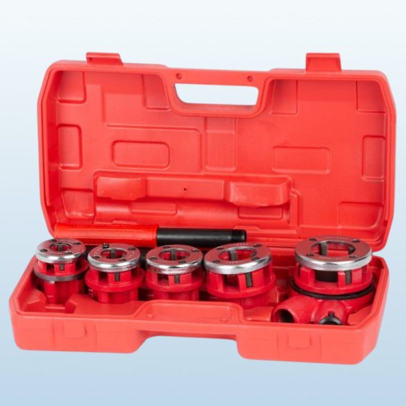 Kézi menetvágó készlet, Strend Pro PP3304.T062, piros, 5 db (3/8", 1/2", 3/4", 1", 5/4") menetvágó fej, racsnis tokmány