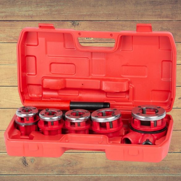 Kézi menetvágó készlet, Strend Pro PP3304.T062, piros, 5 db (3/8", 1/2", 3/4", 1", 5/4") menetvágó fej, racsnis tokmány