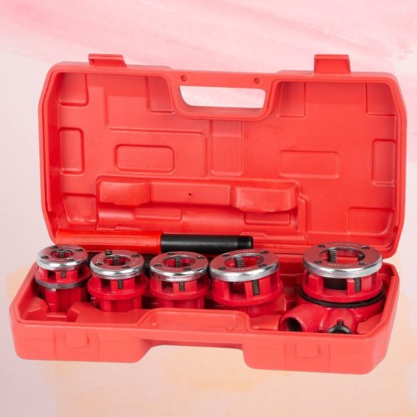 Kézi menetvágó készlet, Strend Pro PP3304.T062, piros, 5 db (3/8", 1/2", 3/4", 1", 5/4") menetvágó fej, racsnis tokmány