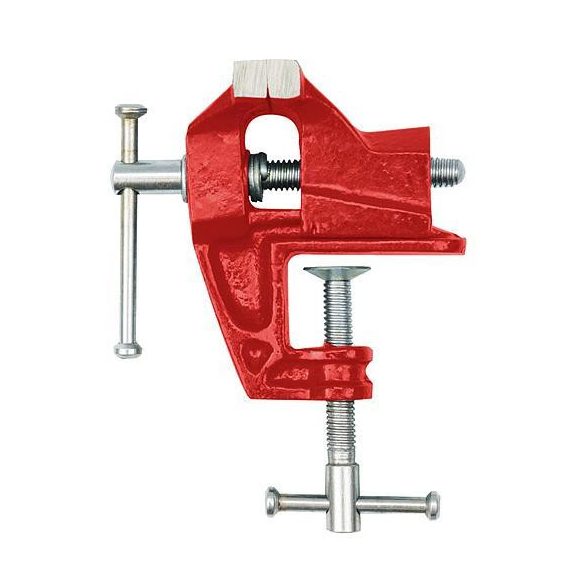 Asztali lakatos satu, Strend Pro TV505, piros, maximum 30 mm nyílás, 52 mm szélesség, öntvény ház, parafa pofák, orsós, T markolatos rögzítés, GS minősítés