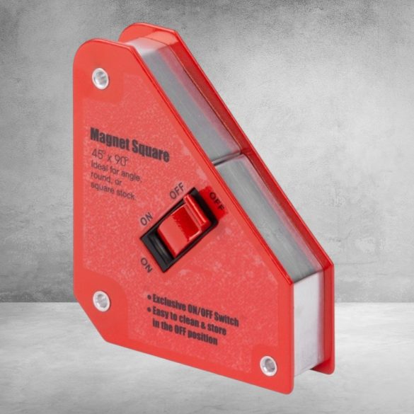 Hegesztő mágnes, Strend Pro QJ6006, piros, 15 x 13 cm, 25 kg teherbírás, kapcsolóval, 45° és 90° szögtartáshoz