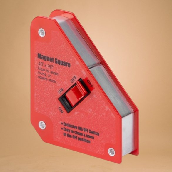 Hegesztő mágnes, Strend Pro QJ6006, piros, 15 x 13 cm, 25 kg teherbírás, kapcsolóval, 45° és 90° szögtartáshoz