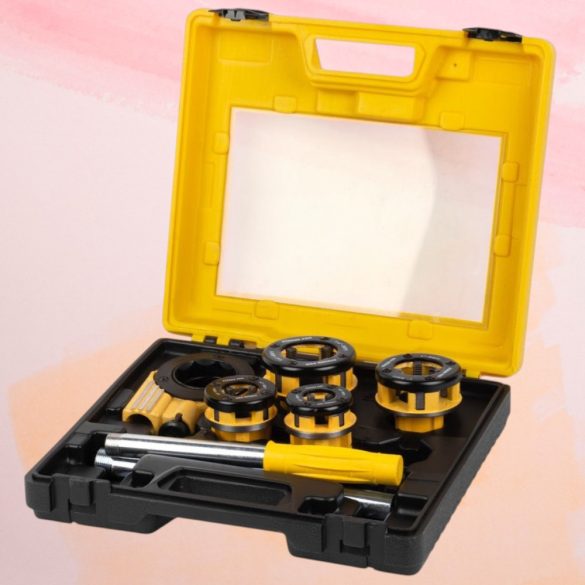 Kézi menetvágó készlet, Strend Pro RDS-8824, sárga/fekete, 4 db (1/2", 3/4", 1", 5/4") menetvágó fej, fogantyú, racsnis tokmány