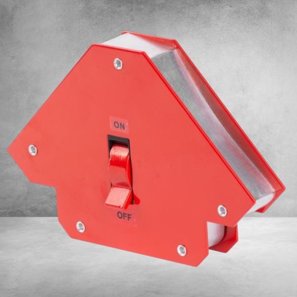 Hegesztő mágnes, Strend Pro QJ6008, piros, 12,7 x 12,7 cm, 25 kg teherbírás, kapcsolóval, 45° és 90° szögtartáshoz