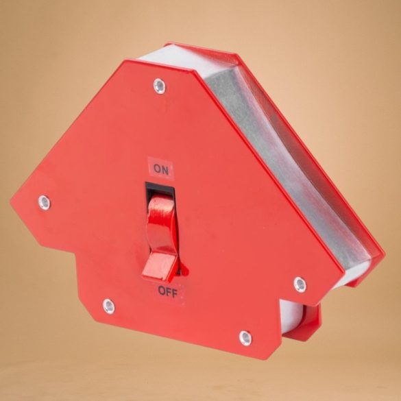 Hegesztő mágnes, Strend Pro QJ6008, piros, 12,7 x 12,7 cm, 25 kg teherbírás, kapcsolóval, 45° és 90° szögtartáshoz