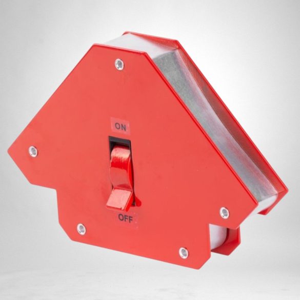 Hegesztő mágnes, Strend Pro QJ6008, piros, 12,7 x 12,7 cm, 25 kg teherbírás, kapcsolóval, 45° és 90° szögtartáshoz