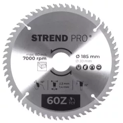  Körfűrészlap, Strend Pro, 185 × 2,2 × 30/20 mm, 60 db SK fog, hangtompító és tágulási hornyokkal, puhafához, keményfához, OSB, MDF, furatszűkítővel
