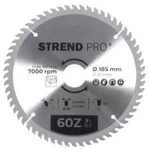 Körfűrészlap, Strend Pro, 185 × 2,2 × 30/20 mm, 60 db SK fog, hangtompító és tágulási hornyokkal, puhafához, keményfához, OSB, MDF, furatszűkítővel