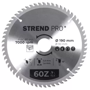 Körfűrészlap, Strend Pro, 190 × 2,4 × 30/20 mm, 60 db SK fog, hangtompító és tágulási hornyokkal, puhafához, keményfához, OSB, MDF, furatszűkítővel