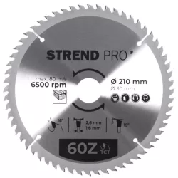  Körfűrészlap, Strend Pro, 210 × 2,6 × 30/20 mm, 60 db SK fog, hangtompító és tágulási hornyokkal, puhafához, keményfához, OSB, MDF, furatszűkítővel