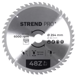   Körfűrészlap, Strend Pro, 254 × 3,0 × 30/20 mm, 48 db SK fog, hangtompító és tágulási hornyokkal, puhafához, keményfához, OSB, MDF, furatszűkítővel
