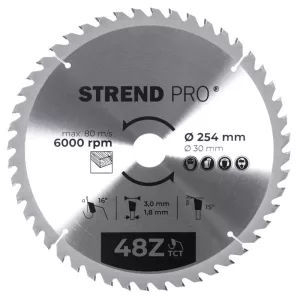 Körfűrészlap, Strend Pro, 254 × 3,0 × 30/20 mm, 48 db SK fog, hangtompító és tágulási hornyokkal, puhafához, keményfához, OSB, MDF, furatszűkítővel