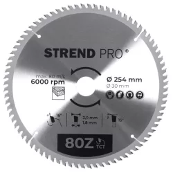   Körfűrészlap, Strend Pro, 254 × 3,0 × 30/20 mm, 80 db SK fog, hangtompító és tágulási hornyokkal, puhafához, keményfához, OSB, MDF, furatszűkítővel