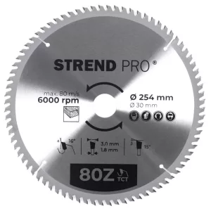 Körfűrészlap, Strend Pro, 254 × 3,0 × 30/20 mm, 80 db SK fog, hangtompító és tágulási hornyokkal, puhafához, keményfához, OSB, MDF, furatszűkítővel