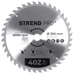   Körfűrészlap, Strend Pro, 305 × 3,2 × 30/20 mm, 40 db SK fog, hangtompító és tágulási hornyokkal, puhafához, keményfához, OSB, MDF, furatszűkítővel