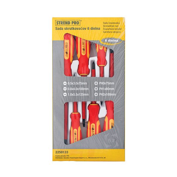 Csavarhúzó készlet Strend Pro SD0118, VDE 6 részes, lapos + Phillips, villanyszerelő, 1000V