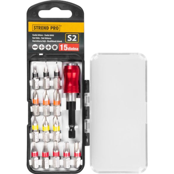 Bit készlet Strend Pro EVE-12077, 15 részes, L-25 mm, S2 + bittartó