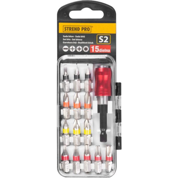 Bit készlet Strend Pro EVE-12077, 15 részes, L-25 mm, S2 + bittartó