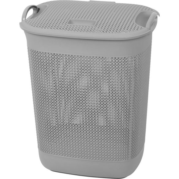 Szennyeskosár, Strend Pro, szürke, műanyag, 37 × 44,5 × 56 cm, fedeles, perforált, fogantyúkkal