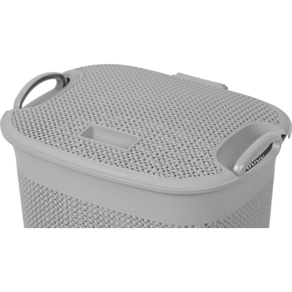 Szennyeskosár, Strend Pro, szürke, műanyag, 37 × 44,5 × 56 cm, fedeles, perforált, fogantyúkkal