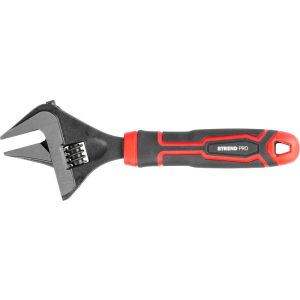 Franciakulcs, Strend Pro Premium ComfortGrip DL26001, fekete/piros, fej: 40 mm, teljes hossz: 215 mm, állítható, Cr-V