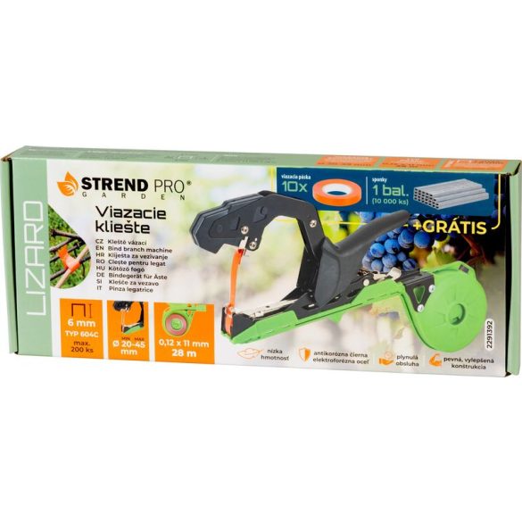Kötözőfogó készlet, Strend Pro Garden Lizard, fekete, 10 db szalag, 10 000 db kapocs, professzionális