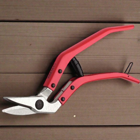 Lemezvágó olló, Rostex, piros, 300 mm, lemezekhez maximum 1,3 mm vastagságig