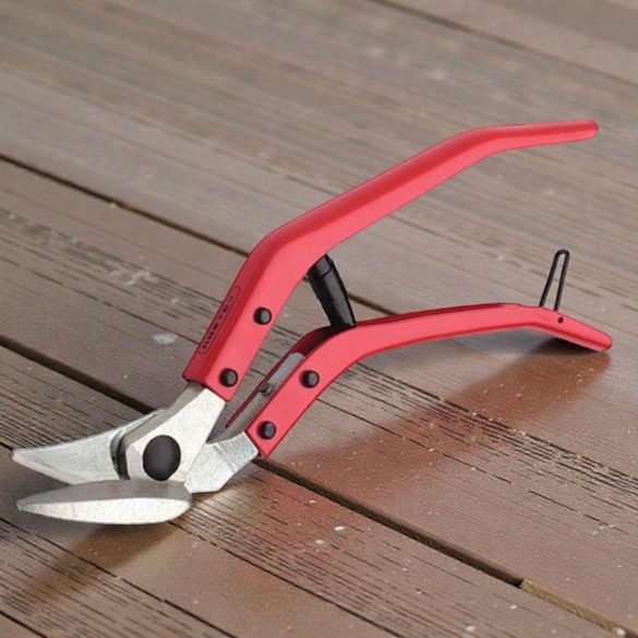 Lemezvágó olló, Rostex 2324, piros, 300 mm, eltolt kivitel, lemezekhez maximum 1,3 mm vastagságig