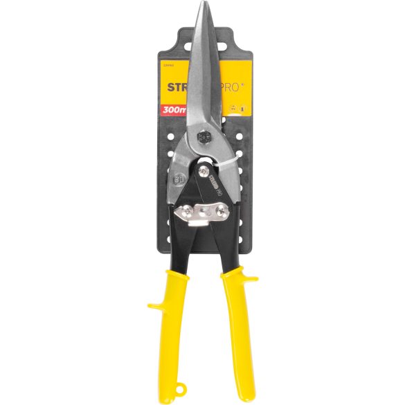 Lemezvágó olló, Strend Pro PL657, sárga/fekete, 300 mm, egyenes kivitel, hosszú, lemezekhez