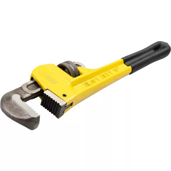 Csőfogó, Strend Pro PW572, sárga/fekete, 250 mm, vezetőanyával, fogazott pofák, gyors pofanyitás, fém