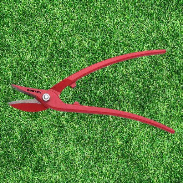 Lemezvágó olló, Rostex 2344, piros, 250 mm, acél test, acél penge, fémlemezhez, maximum 10 mm átmérő